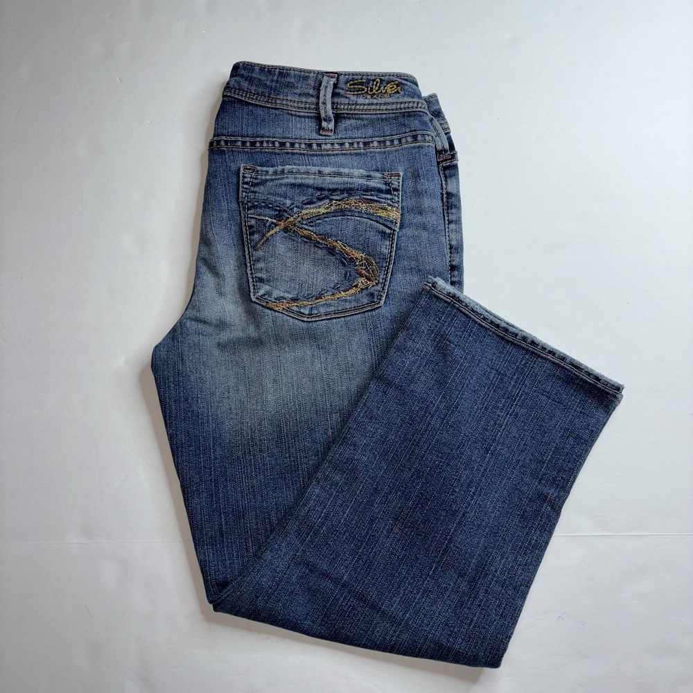 Silver Jeans Aiko Cropped 22" Capri Mid Rise Blue Jeans Size 31 Medium Wash